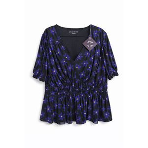 284 Ava & Viv Plus Size Black Purple Floral Peplum Top Blouse